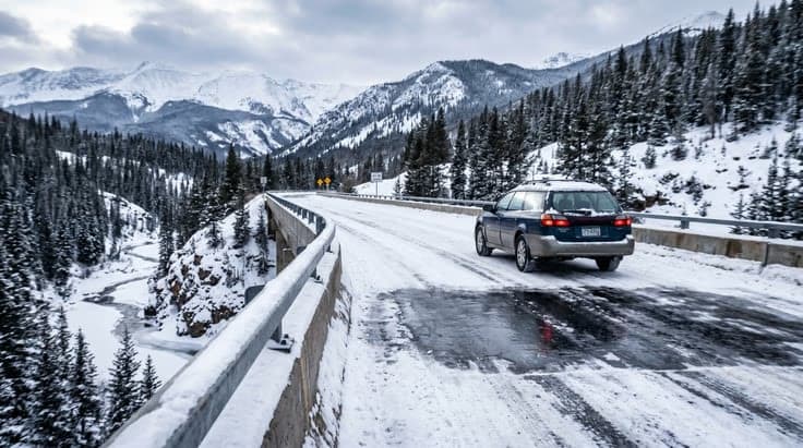 Black ice on a bridge in Colorado, a key topic for the permit test