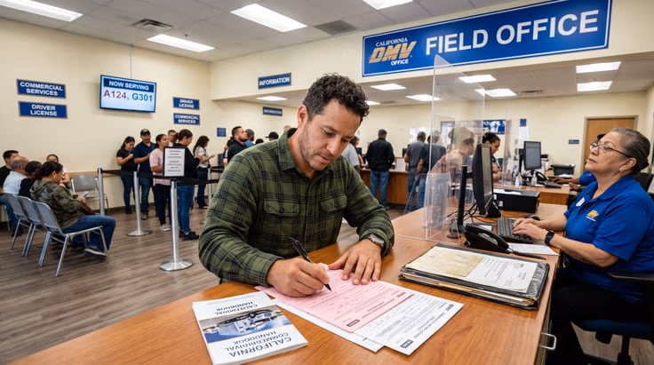 California CDL age and eligibility documents at DMV office
