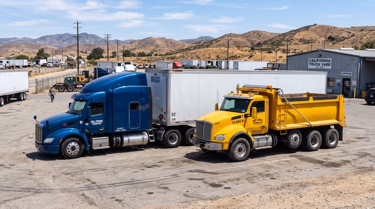 California CDL Class A tractor trailer and Class B dump truck