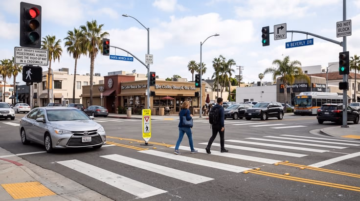 California DMV test topics: traffic signs, right-of-way, speed limits, and parking rules