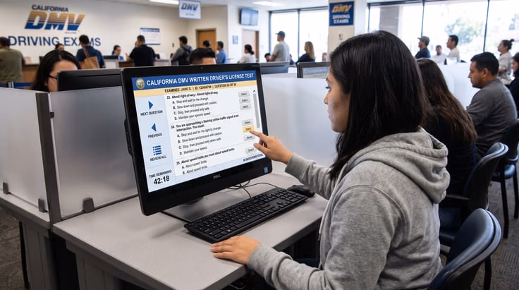 California DMV written test with 36 multiple choice questions