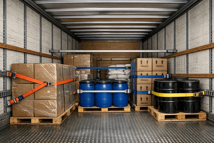 Cargo safety and load securement concepts on Florida CDL test questions like weight distribution and shifting cargo