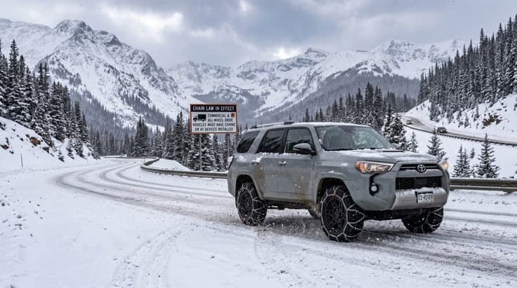 Chain law compliance on Colorado highway, a critical permit test topic