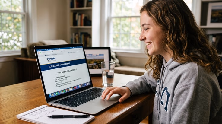 Booking a Connecticut DMV driving test appointment online through portal.ct.gov