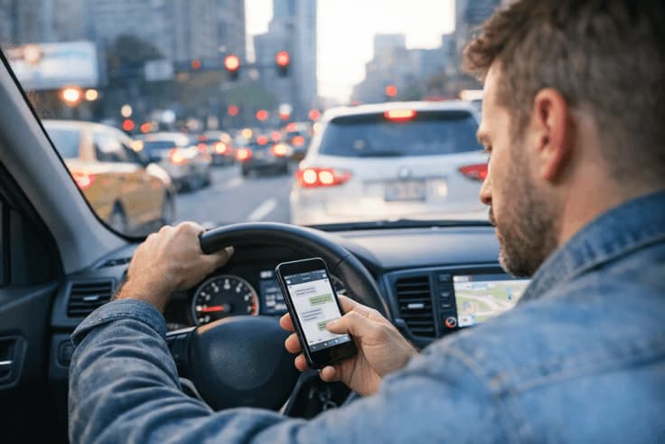 Distracted driving with phone causing hazardous situation on North Carolina road
