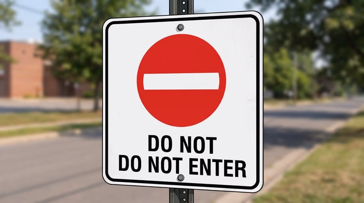 Do Not Enter sign shape and colors: white square, red circle, white horizontal bar