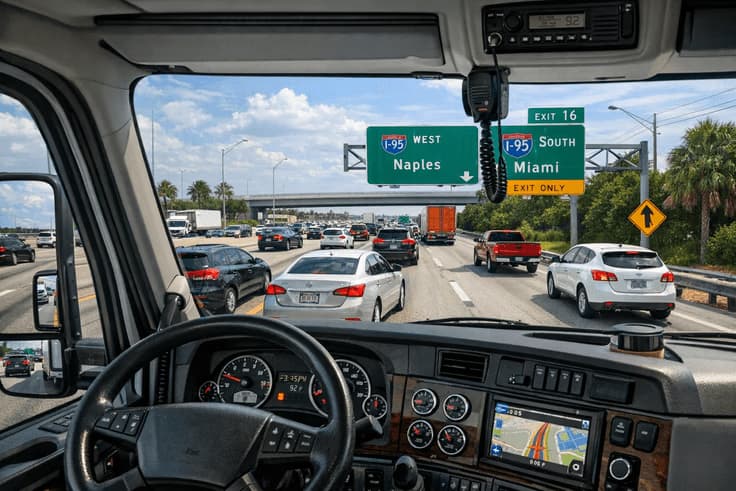 Hazard awareness and defensive driving on the CDL general knowledge exam in Florida including scanning ahead