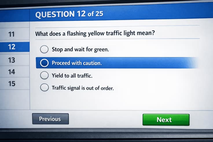 Illinois written exam format showing how many questions are on the Illinois drivers test (35 multiple-choice)