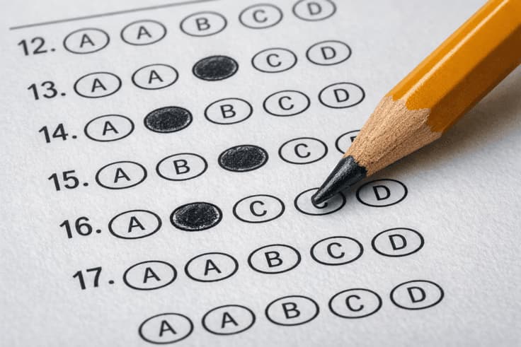 Multiple choice DMV written test questions requiring careful reading to pass the Illinois driving exam