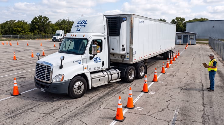 Michigan CDL driving test basic control skills offset backing maneuver with cones