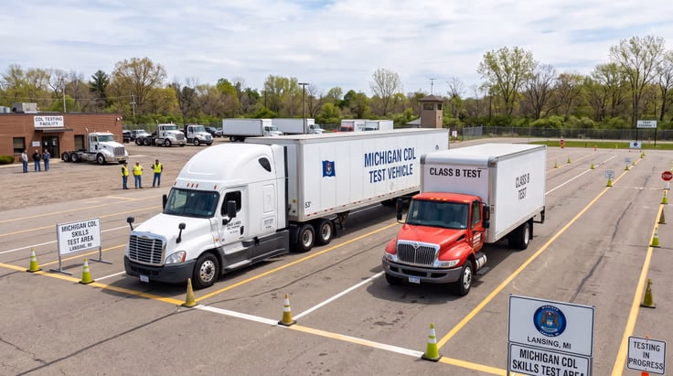 Michigan CDL test vehicle requirements - tractor-trailer and heavy straight truck