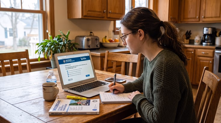 Michigan DMV practice test on laptop for driving license preparation