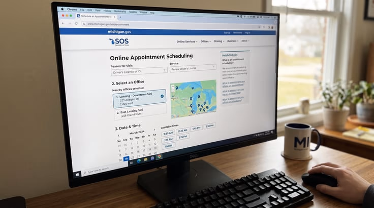 Booking a Michigan SOS office appointment online on Michigan.gov/SOS