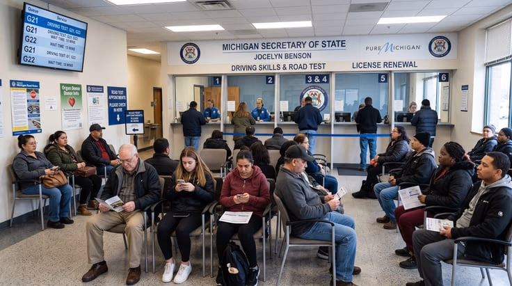 Michigan SOS office driving license test appointment waiting area