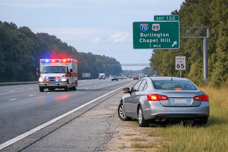 Driver yielding to an emergency vehicle on a North Carolina road demonstrating Move Over law