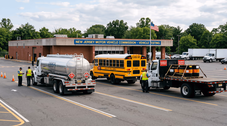 NJ CDL endorsement tests for passenger, school bus, tanker, doubles/triples, and hazmat