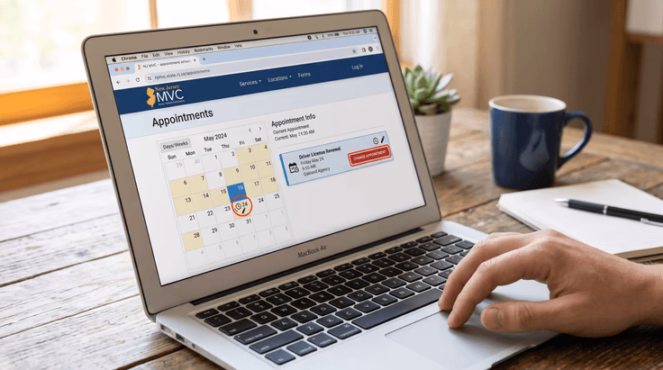 change New Jersey DMV driving test appointment online