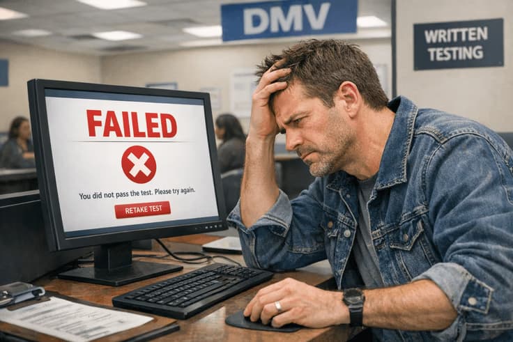 Person disappointed after failing the NY permit test without studying