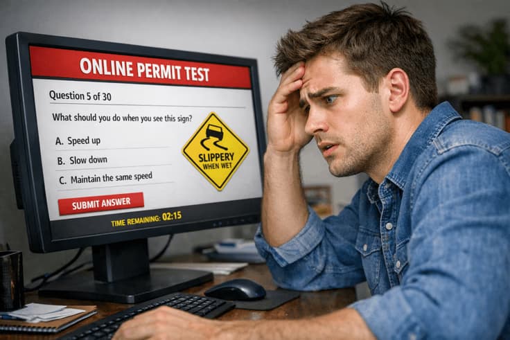 Person attempting the NY permit test online without studying