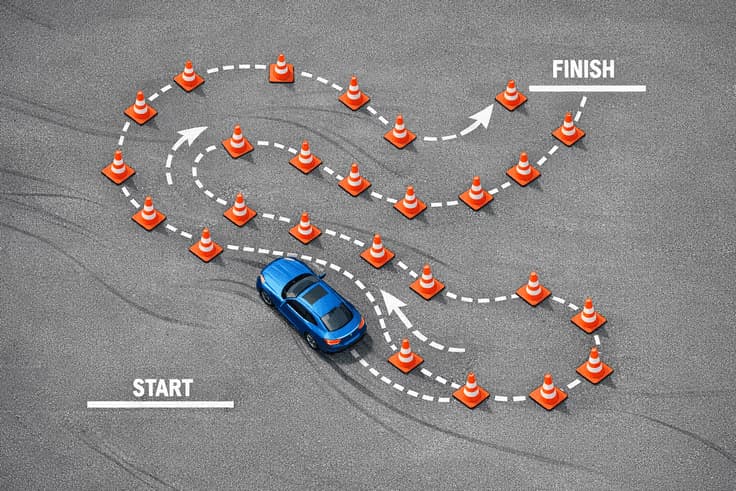 Ohio maneuverability test layout showing offset cone pattern and S-shaped driving path