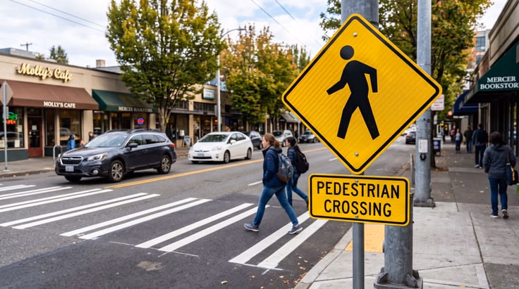 Pedestrian crossing sign warning drivers that people may cross ahead