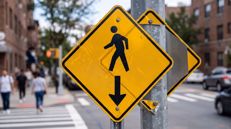 Pedestrian crossing sign meaning: yellow diamond with walking person symbol