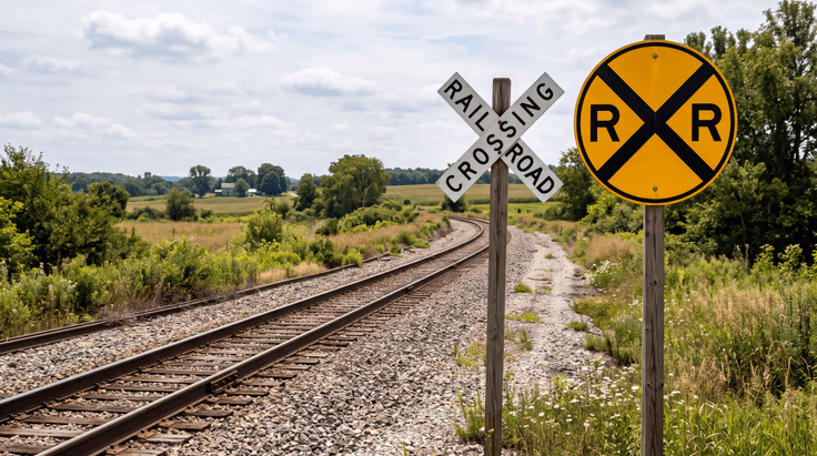 Railroad crossing sign comparison yellow round advance warning sign and white crossbuck