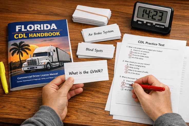 Study strategies for passing the Florida CDL test using cdl general knowledge practice test Florida and reviewing cdl test questions and answers