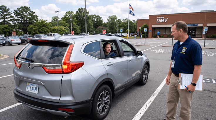 Checking brake lights and turn signals before a Virginia DMV road test appointment
