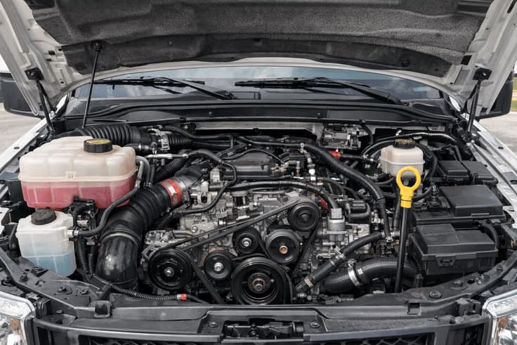 Engine compartment checks for CDL Pre-Trip Inspection: fluids, belts, hoses, and leaks