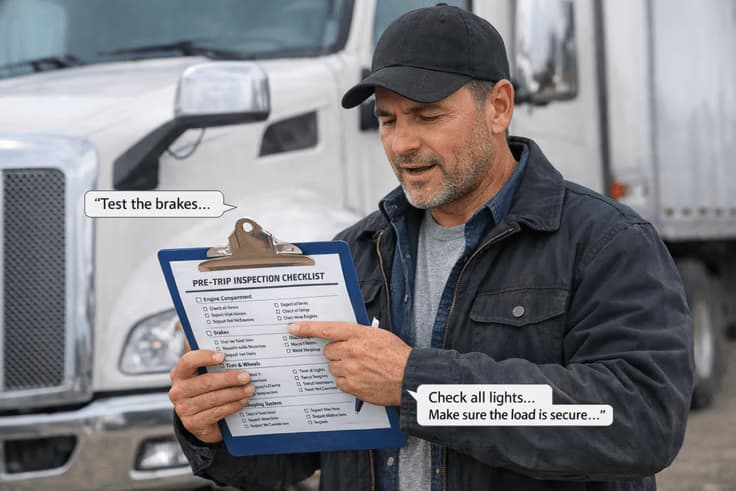 How to remember the CDL pre trip inspection using a consistent route and script