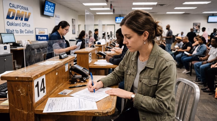 California DMV motorcycle permit application at a DMV office