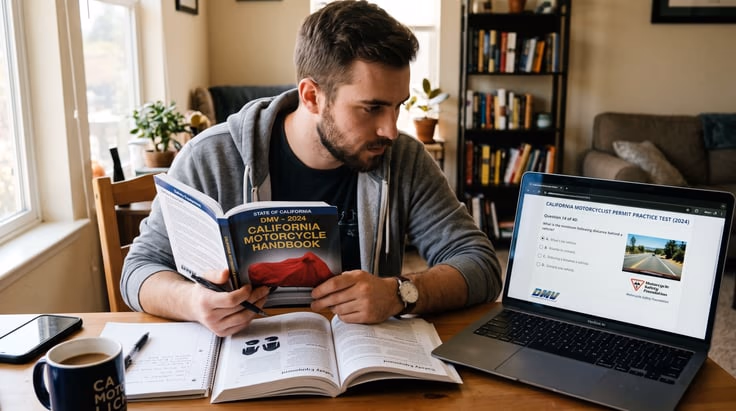 California motorcycle permit practice test and handbook study