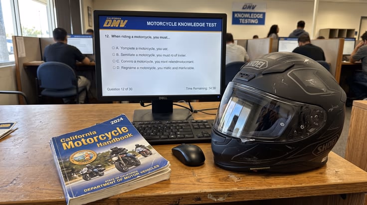 California motorcycle written test study materials and helmet