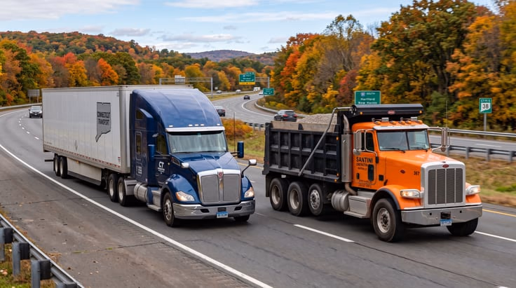 CDL classes in Connecticut: Class A tractor trailer and Class B dump truck