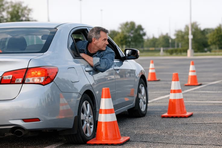 Parking and reversing practice for what is a road skills test on the Florida road test