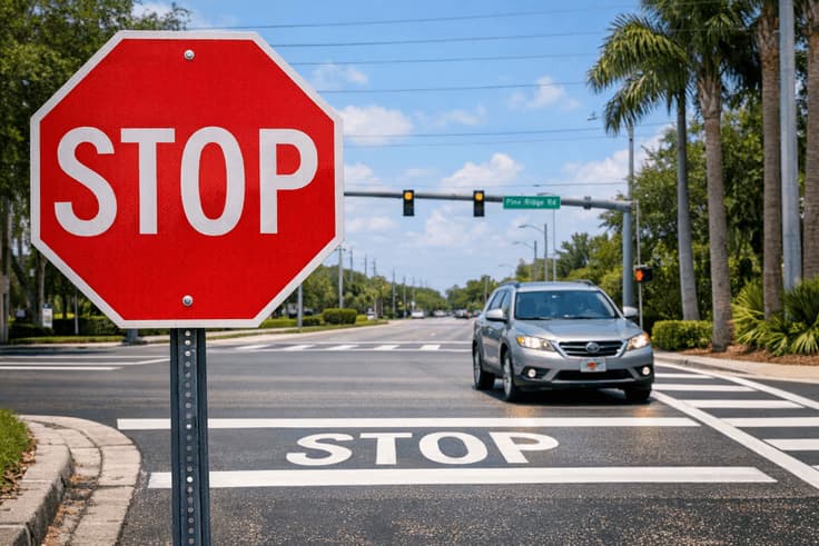 Stopping correctly at the line during the Florida road test and following Florida road test requirements