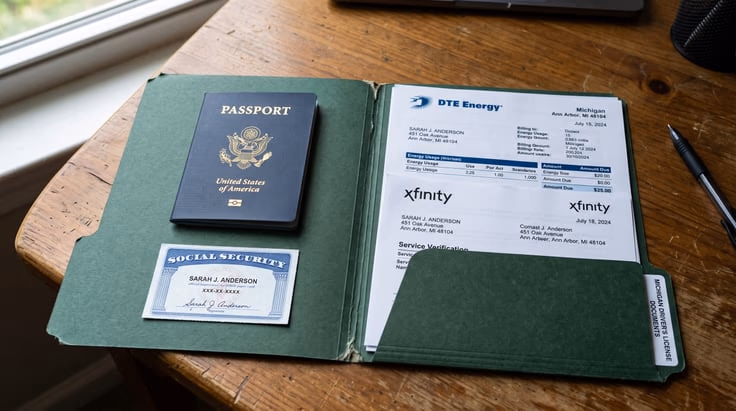 Required documents for Michigan drivers license requirements including passport and residency proof