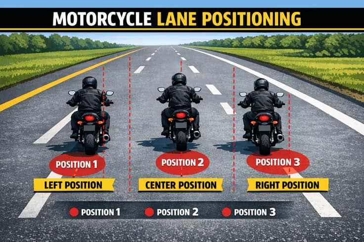Lane positioning options for motorcycle permit NY exam preparation