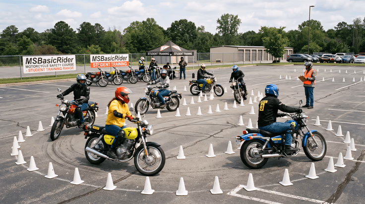 MSBasicRider motorcycle safety course training in New Jersey parking lot