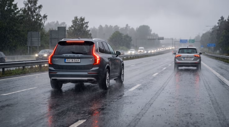 What to do when road is slippery: slow down and brake gently
