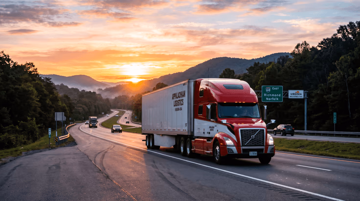 Commercial semi truck on Virginia highway showing CDL cost in Virginia
