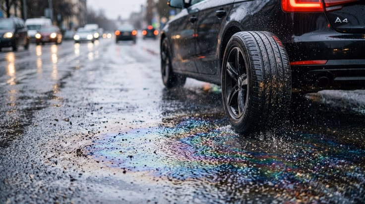 What does slippery when wet mean: wet road with reduced tire grip